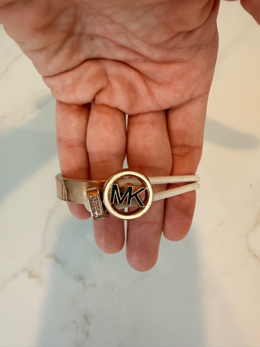 Michael Kors Gold and Cream MK Logo Double-Band Bracelet